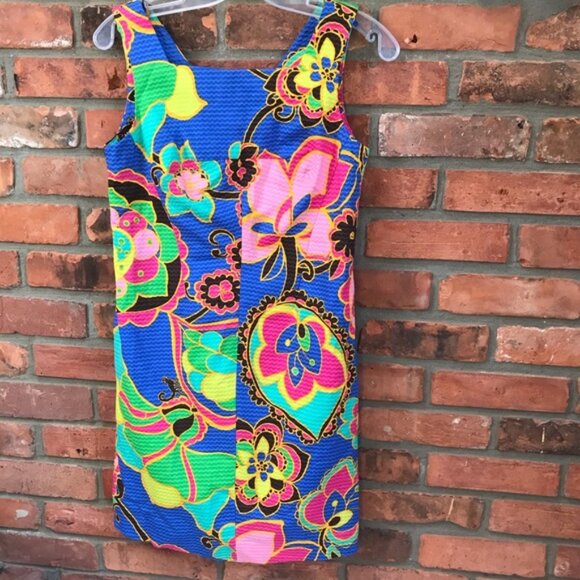 Lilly Pulitzer 100% Cotton Dress Bright Print Sleeveless Zipper Sheath Lined 2 - Picture 2 of 15